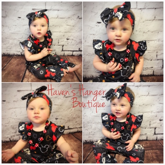 3pc. Mickey Romper Set w/ Headband & Necklace - Picture 6 of 8